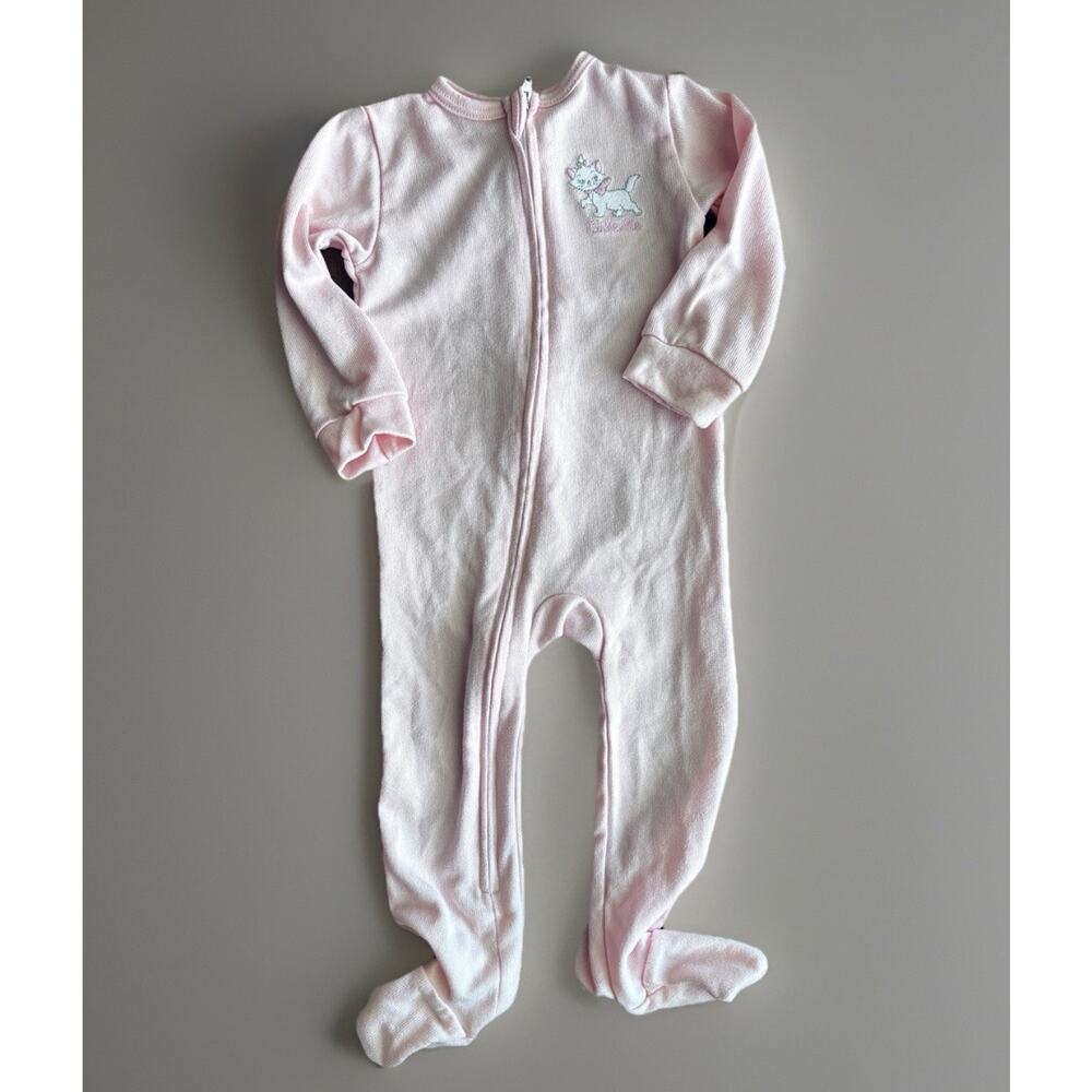 DISNEY Marie Aristocats Footed Sleeper Pink Baby Pajamas Zip Up Cat 9mo Soft